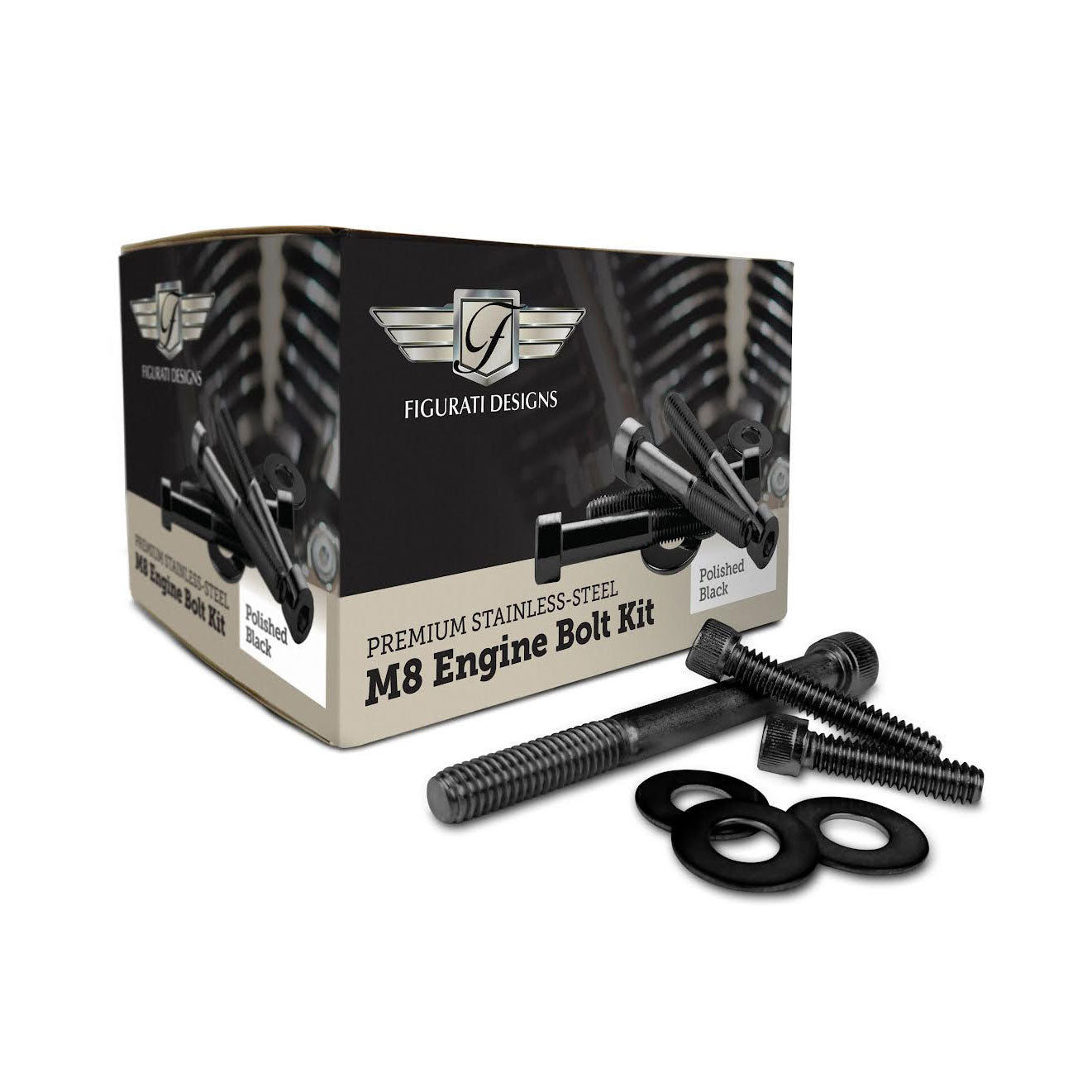 Signature Engine Bolt Kit M8 Polished Black Stainless-Steel - Touring M8