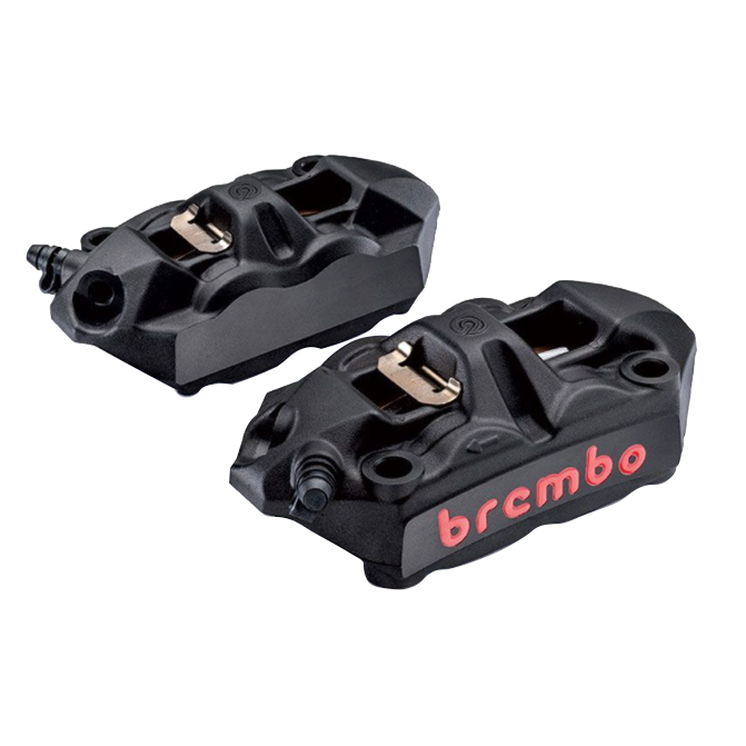 Caliper Set, P4 34mm, M4, Cast Monobloc, 108mm Radial Mount, Front, Black w/ Red Lettering