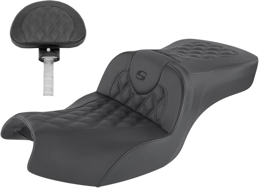 SADDLEMEN Roadsofa™ Seat - With Backrest - Full Lattice Stitch - Black - Indian I20-06-182BR