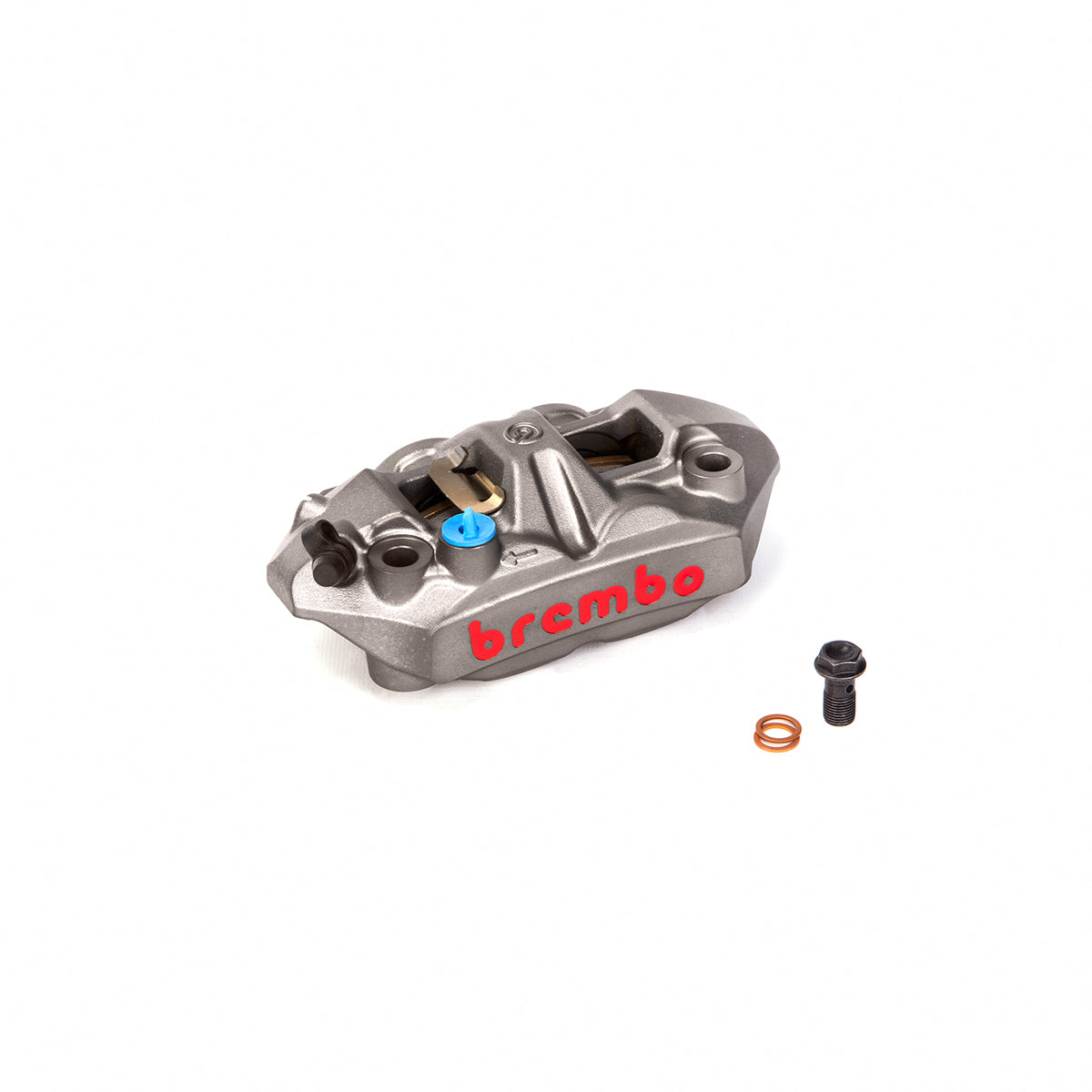 Caliper, Left, P4 34mm, M4, Cast Monobloc, 108mm Radial, Front, Titanium Gray w/ Red Lettering