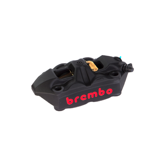 Caliper, Left, P4 34mm, M4, Cast Monobloc, 108mm Radial Mount, Front, Black w/ Red Lettering