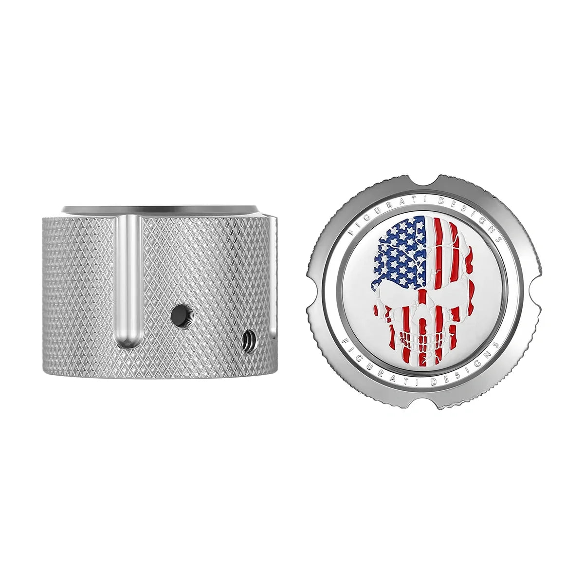 Harley-Davidson Stainless-Steel Front Axle Nut Covers Red White and Blue American Flag Skull