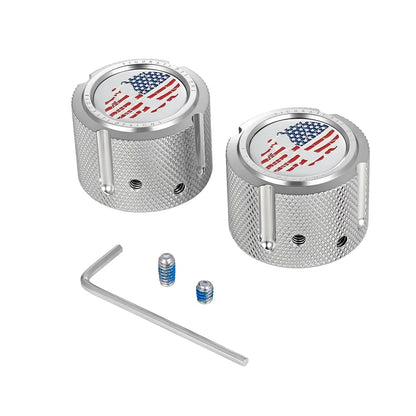 Harley-Davidson Stainless-Steel Front Axle Nut Covers Red White and Blue American Flag Skull