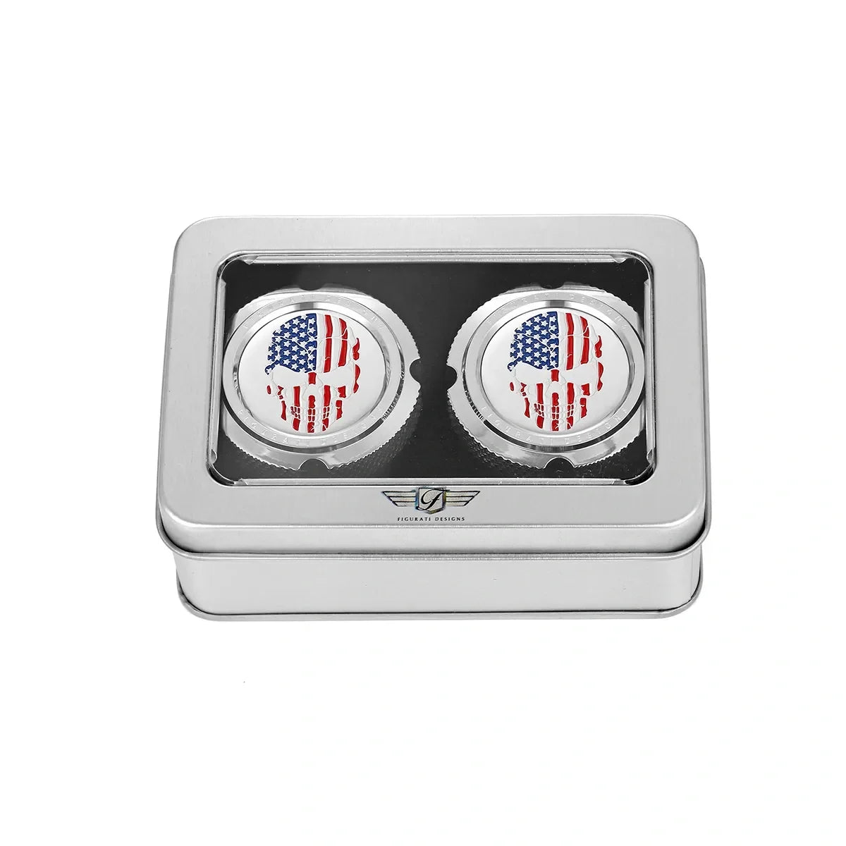 Harley-Davidson Stainless-Steel Front Axle Nut Covers Red White and Blue American Flag Skull