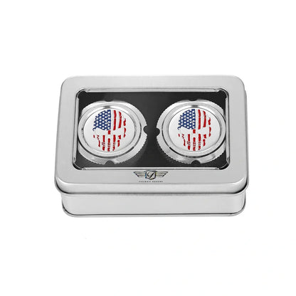 Harley-Davidson Stainless-Steel Front Axle Nut Covers Red White and Blue American Flag Skull