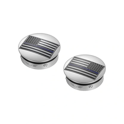 Harley-Davidson Stainless-Steel Swing Arm Covers American Flag Blue Line - Reversed