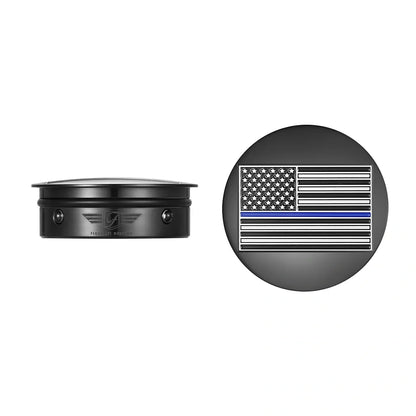 Harley-Davidson Stainless-Steel / Black Contrast Cut Swing Arm Covers American Flag Blue Line - Reversed
