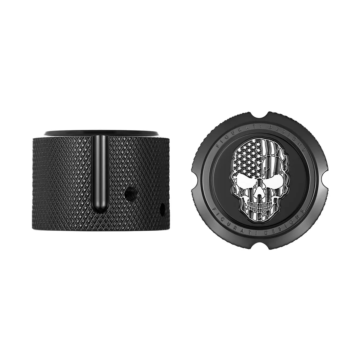 Harley-Davidson Stainless-Steel/Black Front Axle Nut Covers Contrast Cut American Flag Skull