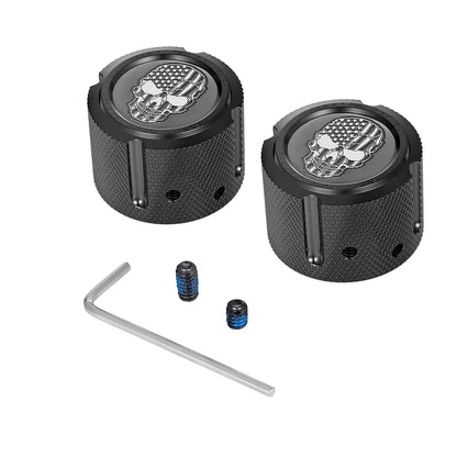 Harley-Davidson Stainless-Steel/Black Front Axle Nut Covers Contrast Cut American Flag Skull