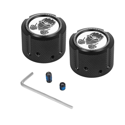 Harley-Davidson Stainless-Steel/Black Front Axle Nut Covers Masked Skull