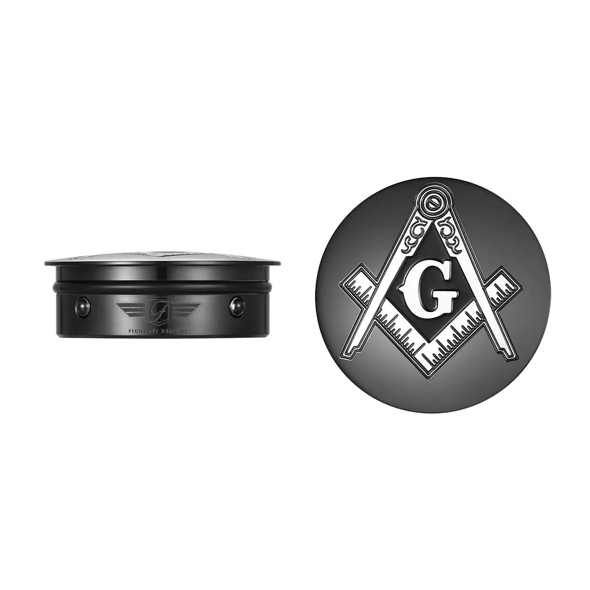 Harley-Davidson Stainless-Steel / Black Swing Arm Covers Masonic Emblem Square and Compass