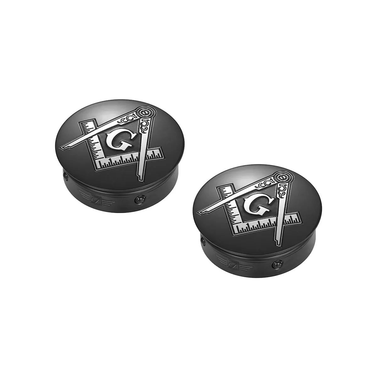 Harley-Davidson Stainless-Steel / Black Swing Arm Covers Masonic Emblem Square and Compass