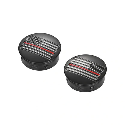 Harley-Davidson Stainless-Steel / Black Swing Arm Covers Red Line American Flag - Reversed