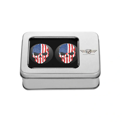 Harley-Davidson Stainless-Steel / Black Red White & Blue Flag Skull Swing Arm Covers