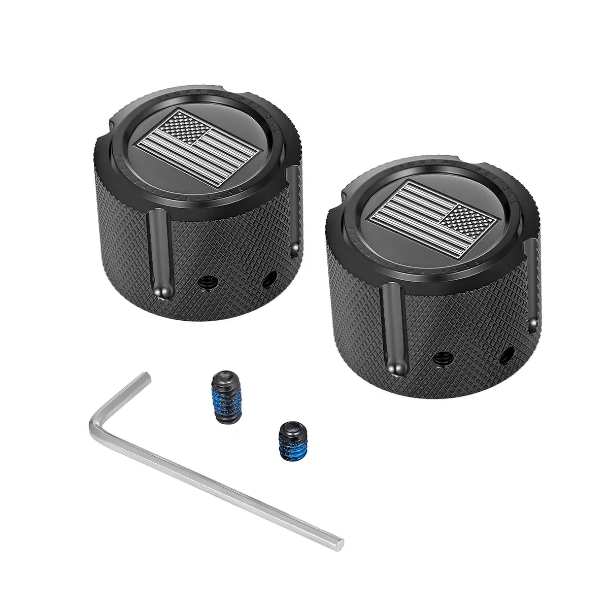 Harley-Davidson Stainless-Steel in Black Front Axle Nut Covers American Flag - Reversed