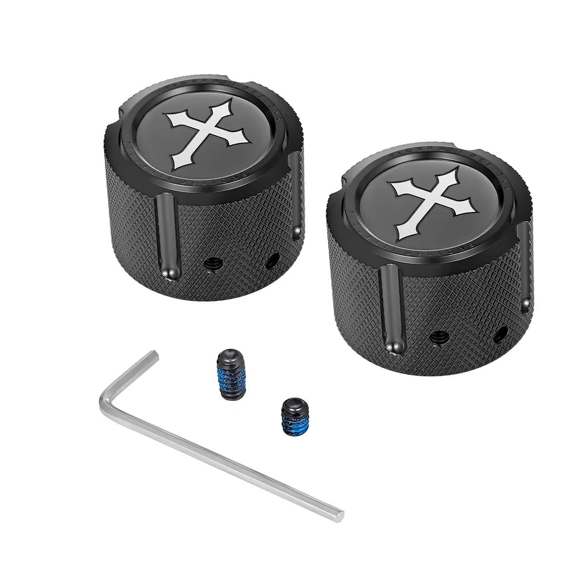Harley-Davidson Stainless-Steel in Black Front Axle Nut Covers Cross