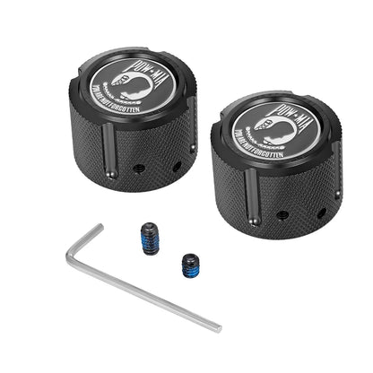 Harley-Davidson Stainless-Steel in Black Front Axle Nut Covers POW MIA
