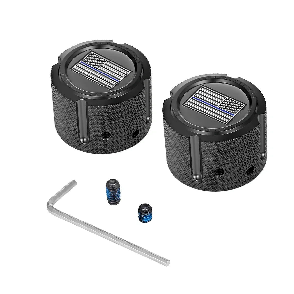 Harley-Davidson Stainless-Steel in Black Front Axle Nut Covers Thin Blue Line American Flag - Reversed