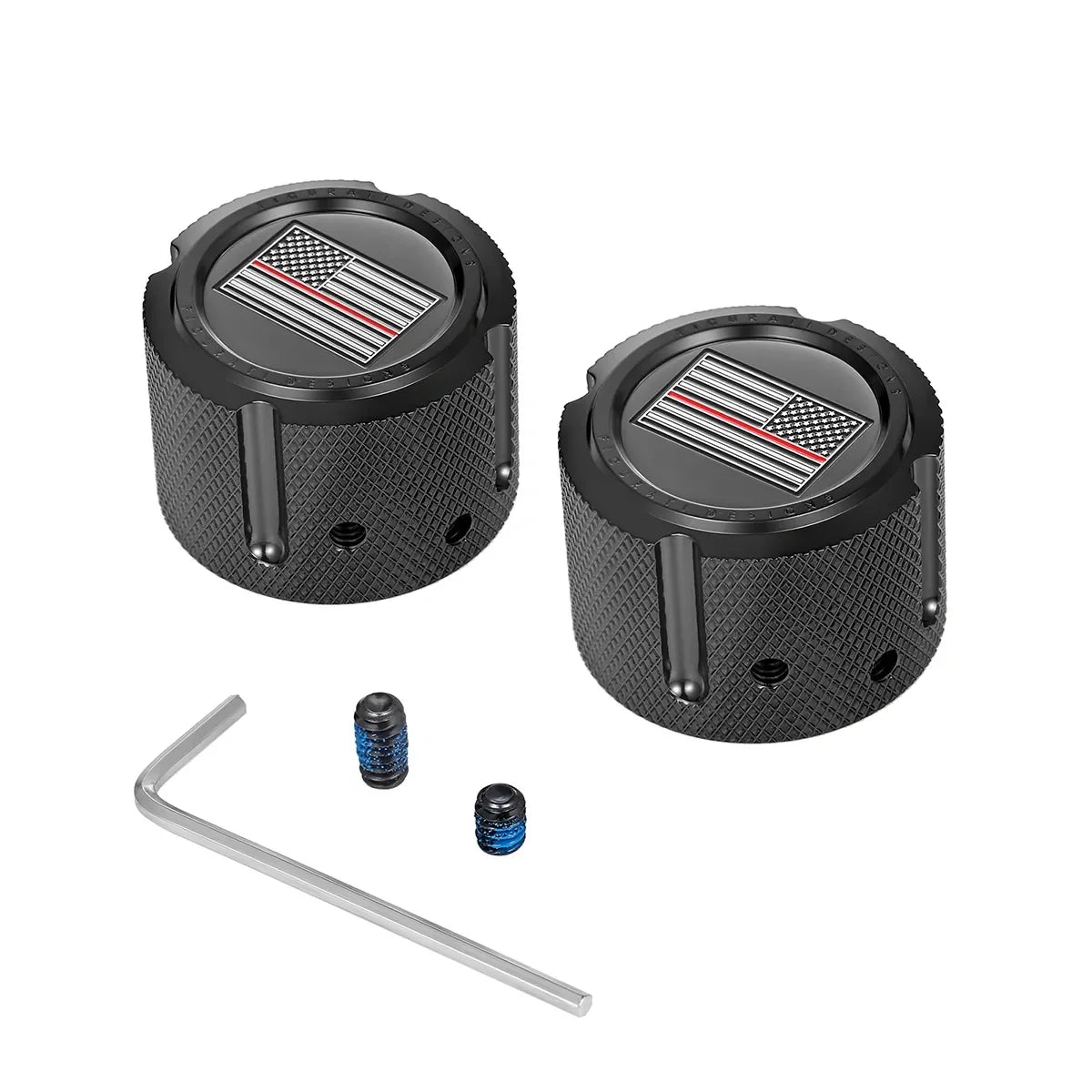 Harley-Davidson Stainless-Steel in Black Front Axle Nut Covers Thin Red Line American Flag - Reversed