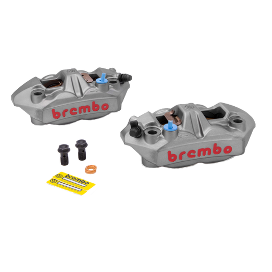 Caliper Set, P4 34mm, M4, Cast Monobloc, 108mm Radial Mount, Front, Titanium Gray w/ Red Lettering