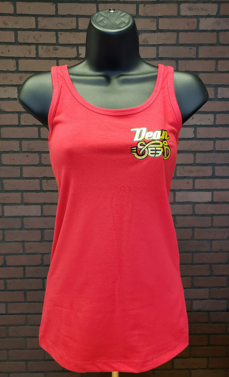 Women's Dean Speed Tank Top - Red with Gold and Black Logo