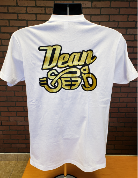 Dean Speed Logo - Men's T-Shirt - White/Gold Flake